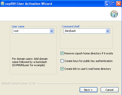 CopSSH activate user